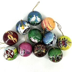 Vintage The Twelve Days of Christmas Paper‎ Mache Ball Tree Ornaments Missing 1